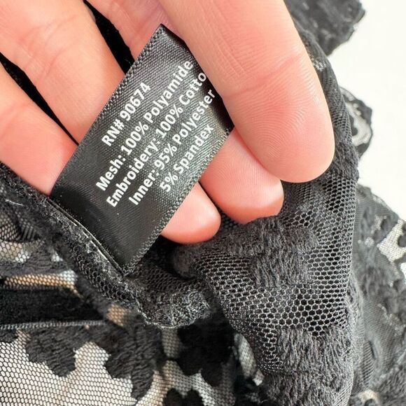 Boston Proper Cardigan Women  Whimsigoth Bell Sleeve Lace Sheer Vampy Ruffles - Picture 6 of 11